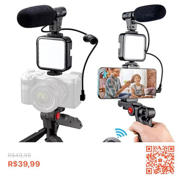 Vlogging Kit With Tripod Phone Holder Mini Microphone LED Fill Light Starter For TikTok Live Stream Video YouTube